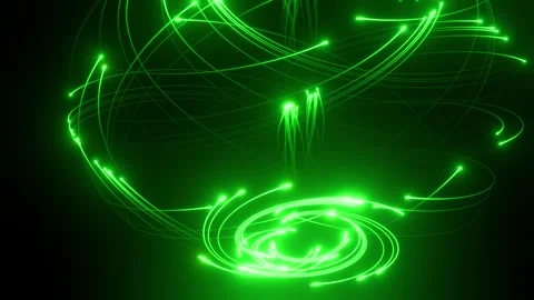 Green Light Trails Flowing in Spherical Pattern Loop Animated Stock Footage 318903705