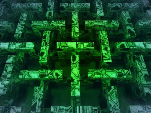 Green lighted abstract horizontal web structure illustration Illustrazione stock