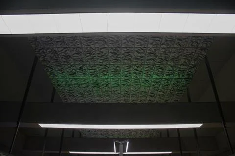 Green Lighted Textured Ceiling Tiles at Ujbuda Kozpont Metro Фото