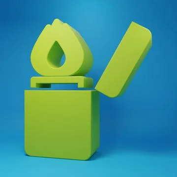 Green Lighter icon isolated on blue background. Minimalism concept. 3D rend.. Stock Illustration