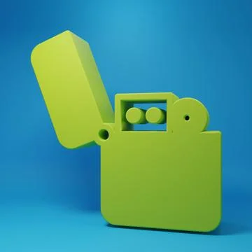 Green Lighter icon isolated on blue background. Minimalism concept. 3D rend.. Stock Illustration
