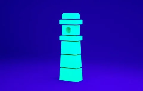 Green Lighthouse icon isolated on blue background. Minimalism concept. 3d ill Stock Illustration