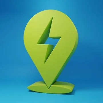 Green Lightning bolt icon isolated on blue background. Flash icon. Charge f.. Stock Illustration
