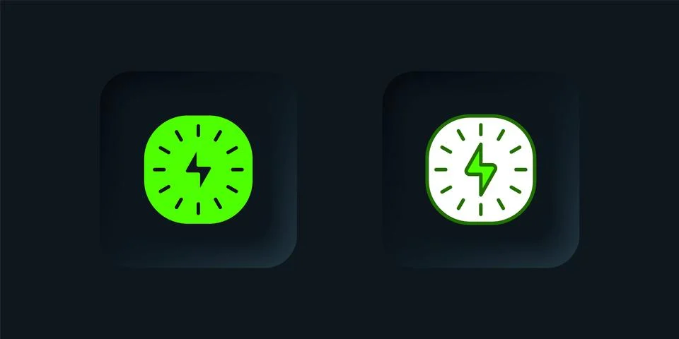 Green Lightning bolt icon isolated on black background. Flash sign. Charge .. Stock Illustration
