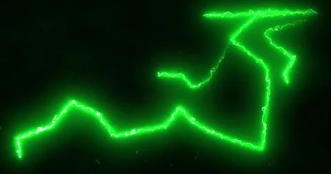 Green lightning bolts electrical current moving wildly across a black background Stock Illustration