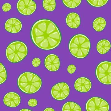 Green lime seamless pattern on purple background Stock Illustration