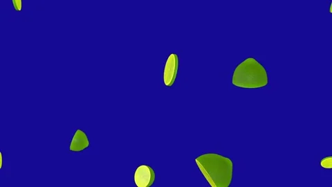 Green limes falling down from the top on blue screen background Stock-Footage 322893531
