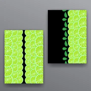 Green limes with mint leafs pattern, creative pages covers for bar menu, juic Stock Illustration