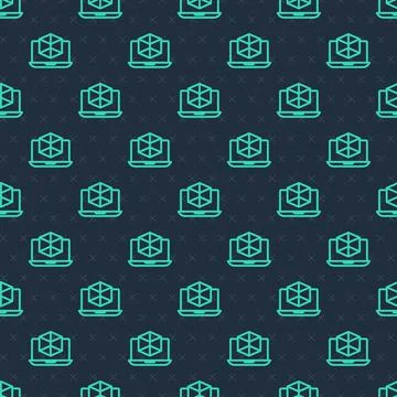 Green line 3d modeling icon isolated seamless pattern on blue background Illustrazione stock