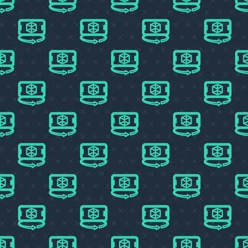 Green line 3d modeling icon isolated seamless pattern on blue background Stock Illustration