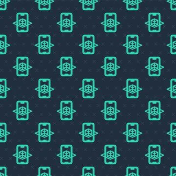Green line 3d modeling icon isolated seamless pattern on blue background Stock Illustration