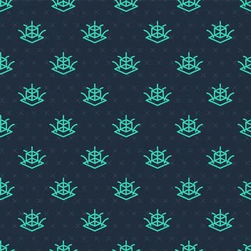 Green line 3d modeling icon isolated seamless pattern on blue background. Aug Stock Illustration
