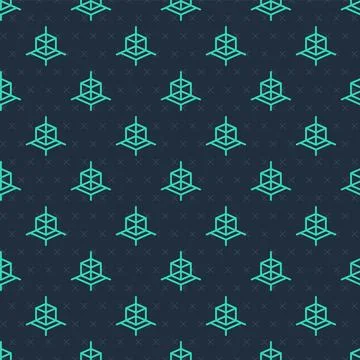 Green line 3d modeling icon isolated seamless pattern on blue background Stock Illustration