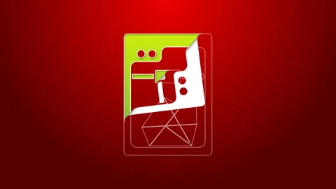 Green line 3D printer icon isolated on red background. 4K Video motion graphic Stock Footage 143609344
