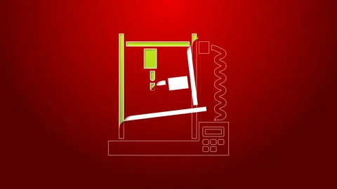 Green line 3D printer icon isolated on red background. 4K Video motion graphic Stock Footage 143877943
