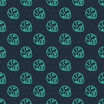 Green line 8 March icon isolated seamless pattern on blue background. Inter.. Illustrazione stock