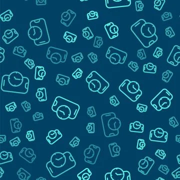 Green line Alarm clock app smartphone interface icon isolated seamless patter Stock Illustration