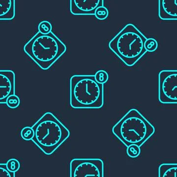Green line Alarm clock app smartphone interface icon isolated seamless patter Stock Illustration