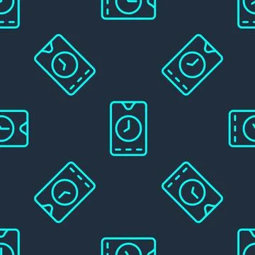 Green line Alarm clock app smartphone interface icon isolated seamless patt.. Illustrazione stock