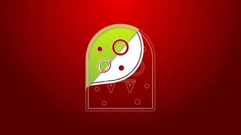 Green line Alien icon isolated on red background. Extraterrestrial alien face or Stock Footage 143616132