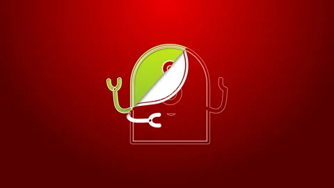 Green line Alien icon isolated on red background. Extraterrestrial alien face or Stock Footage 143616176