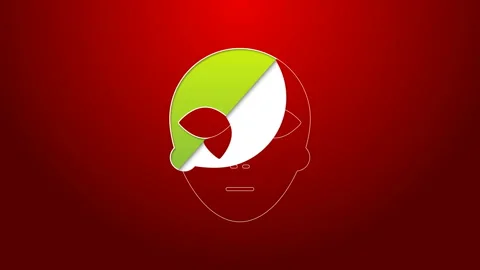 Green line Alien icon isolated on red background. Extraterrestrial alien face or Stock Footage 143885145