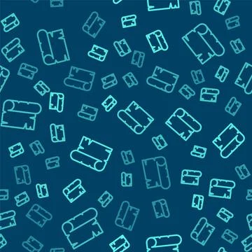 Green line Ancient papyrus scroll icon isolated seamless pattern on blue Stock Illustration