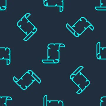 Green line Ancient papyrus scroll icon isolated seamless pattern on blue Stock Illustration