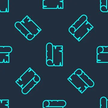 Green line Ancient papyrus scroll icon isolated seamless pattern on blue back Stock Illustration