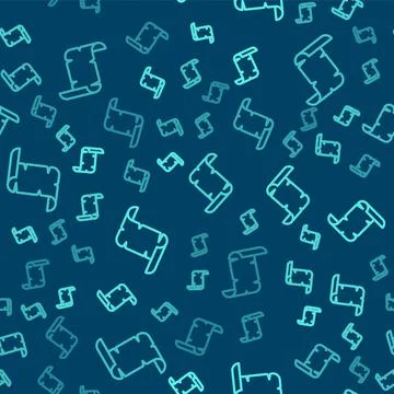 Green line Ancient papyrus scroll icon isolated seamless pattern on blue ba.. Stock Illustration