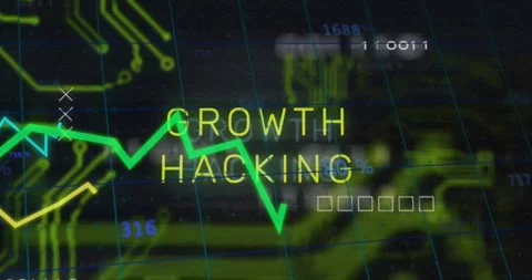 Green line appearing on grid starting GROWTH HACKING and three lines peaking, Stock Footage 329594059