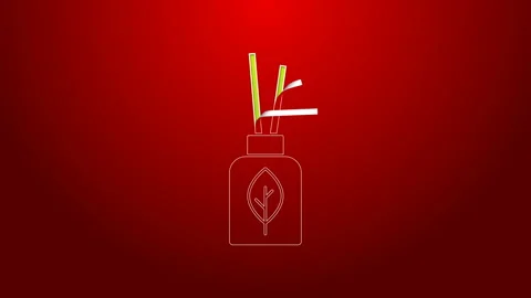 Green line Aroma diffuser icon isolated on red background. Glass jar different Stock Footage 143933742