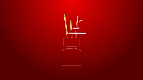 Green line Aroma diffuser icon isolated on red background. Glass jar different Stock Footage 143933920