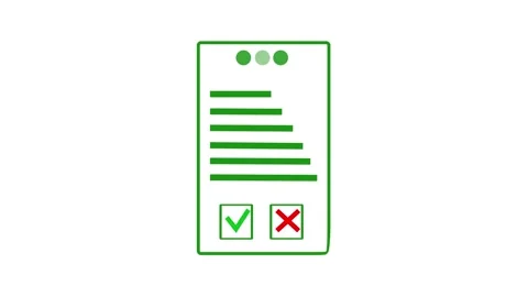 Green line art of a document with a green check mark and red cross, and thr.. Stock Footage 330475981
