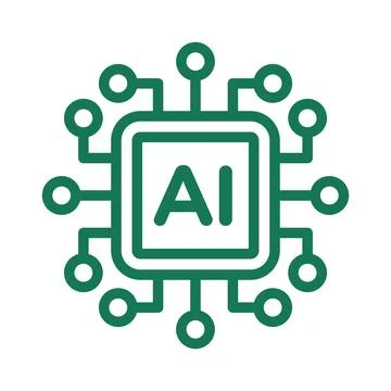 Green Line Artificial Intelligence Microchip Vector Icon with Circuit Node .. Stock Illustration