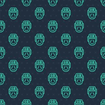 Green line Artificial intelligence robot icon isolated seamless pattern on blue Stock Illustration