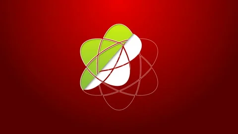 Green line Atom icon isolated on red background. Symbol of science, education Stock Footage 143600739