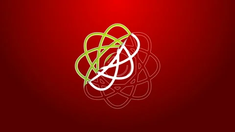 Green line Atom icon isolated on red background. Symbol of science, education Stock Footage 143891922