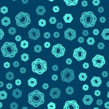 Green line Atom icon isolated seamless pattern on blue background. Symbol of Illustrazione stock
