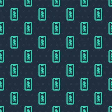 Green line Augmented reality AR icon isolated seamless pattern on blue Stock Illustration