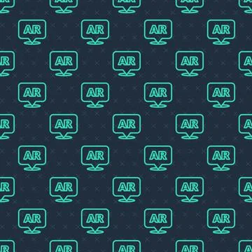 Green line Augmented reality AR icon isolated seamless pattern on blue Stock Illustration