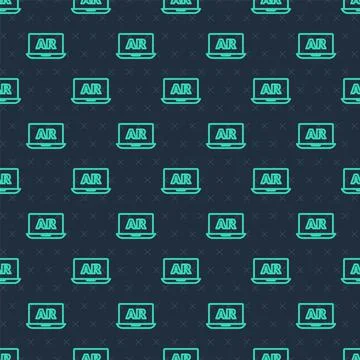 Green line Augmented reality AR icon isolated seamless pattern on blue Stock Illustration