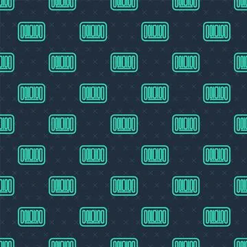 Green line Barcode icon isolated seamless pattern on blue background. Vector 스톡 일러스트