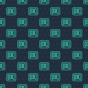 Green line Barcode icon isolated seamless pattern on blue background.  Vector Stock Illustration