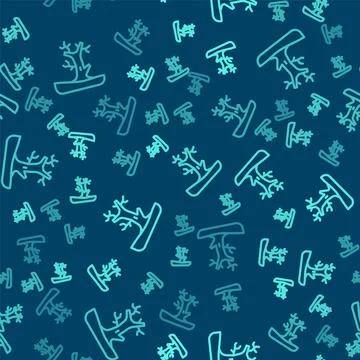 Green line Bare tree icon isolated seamless pattern on blue background. Vector Stock Illustration