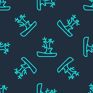 Green line Bare tree icon isolated seamless pattern on blue background. Vector Stock Illustration