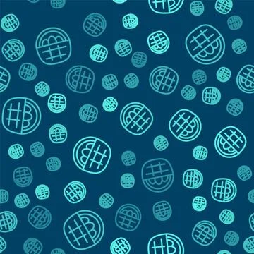 Green line Basket with easter eggs icon isolated seamless pattern on blue Illustrazione stock