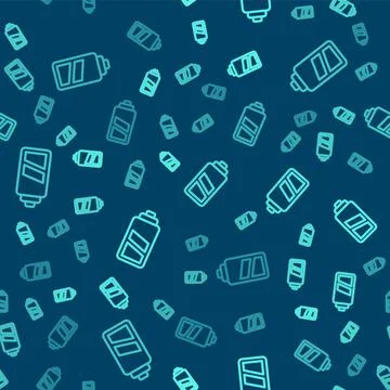 Green line Battery for camera icon isolated seamless pattern on blue background Stockillustratie