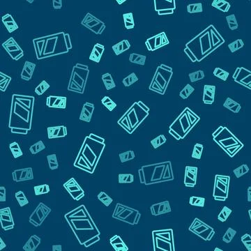 Green line Battery for camera icon isolated seamless pattern on blue backgrou Illustrazione stock