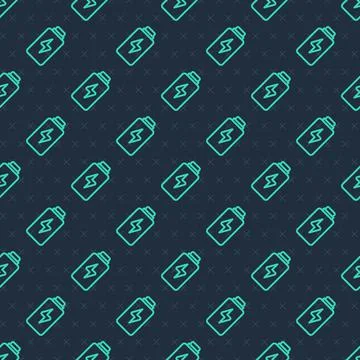 Green line Battery charge level indicator icon isolated seamless pattern on blue Stock Illustration